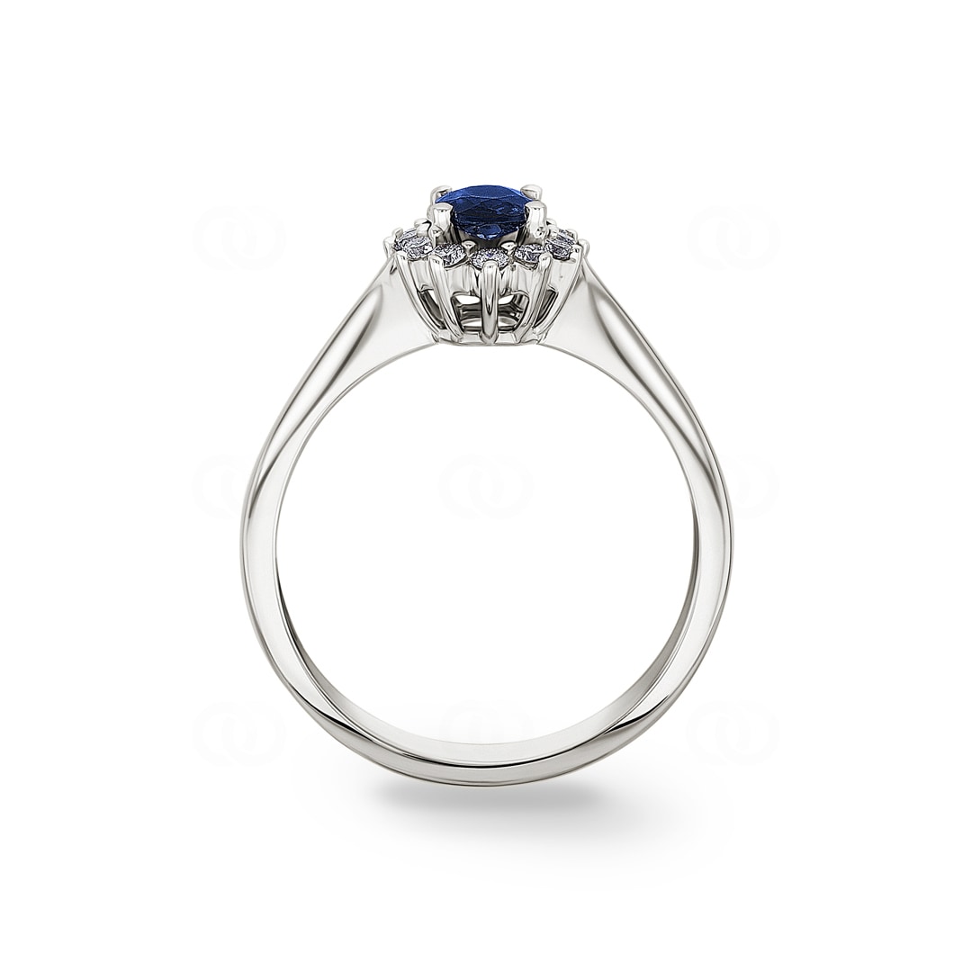Damenring 750/18 K Weissgold mit Diamanten 0.17 ct H/si & Saphir 0.52 ct