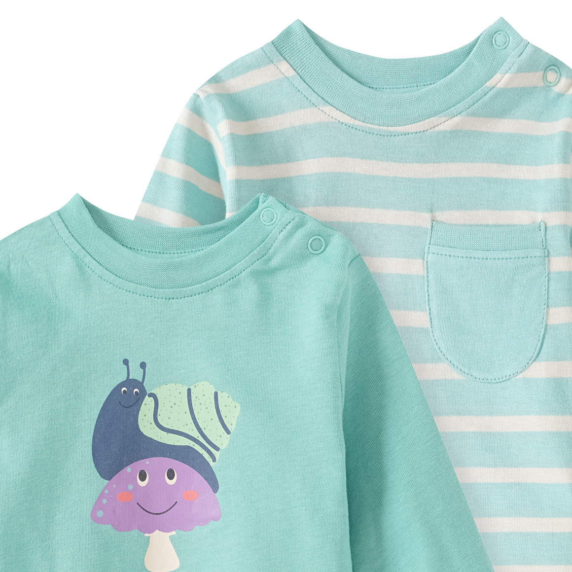 Topomini 2 Newborn Langarmshirts aus Bio-Baumwolle helltürkis / creme