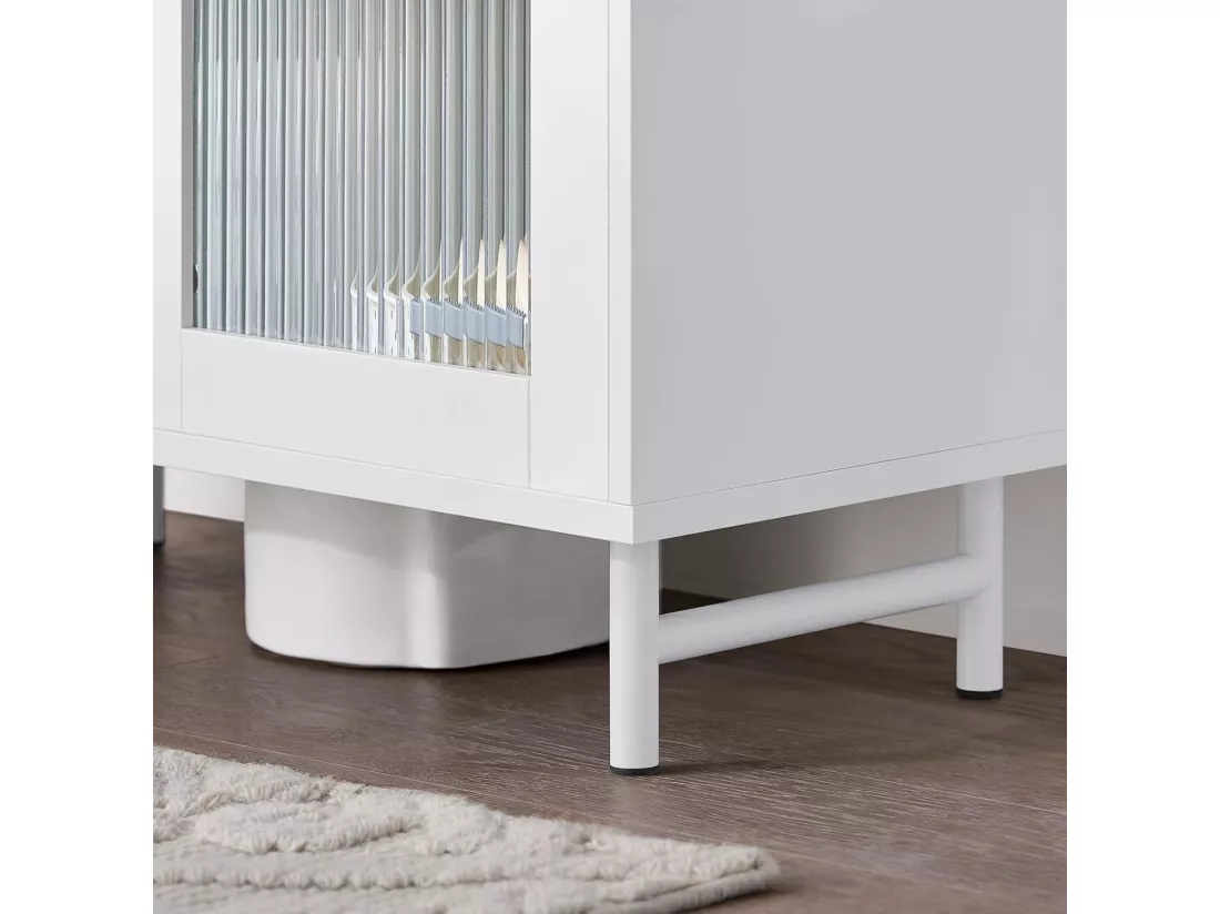 SoBuy Meuble sous Lavabo Salle de Bain, Meuble sous Évier, Armoire de Rangement pour Vasque sur Pieds avec 2 Portes en Verre, 60x30x59 cm, Blanc, BZR115-II-W