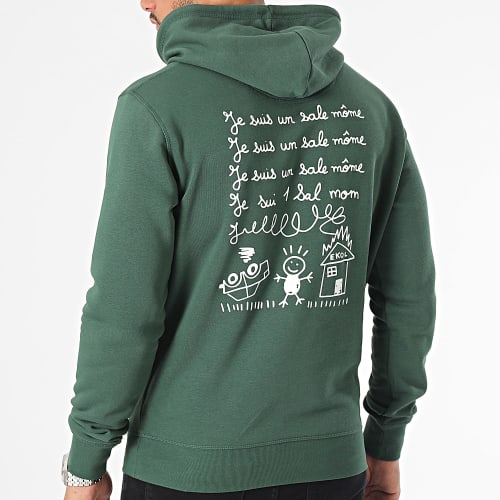 Sweat Capuche Punition Vert Blanc