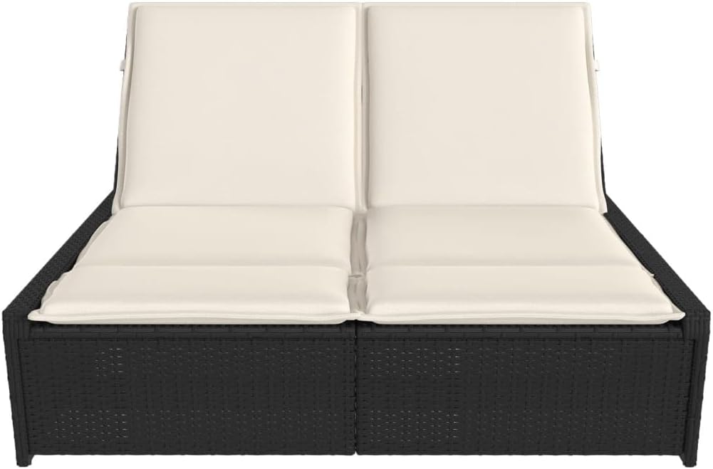 Doppel Sonnenliege, Gartenliege mit Auflagen, Doppelliege für Garten Terrasse, Relaxliege Sonnenbett Gartenmöbel,Poly Rattan Doppel Sonnenliege,Schwarz