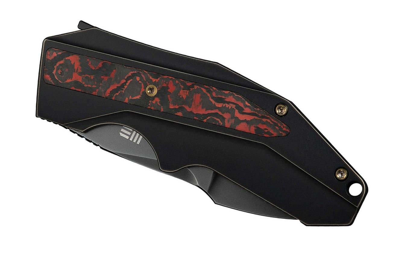 WE Knife Coral WE24044-3, Polished Gray CPM 20CV, Bronze/Black Titanium, Lava Flow Fat Carbon Fiber Inlay zakmes, Gustavo T. Cecchini design