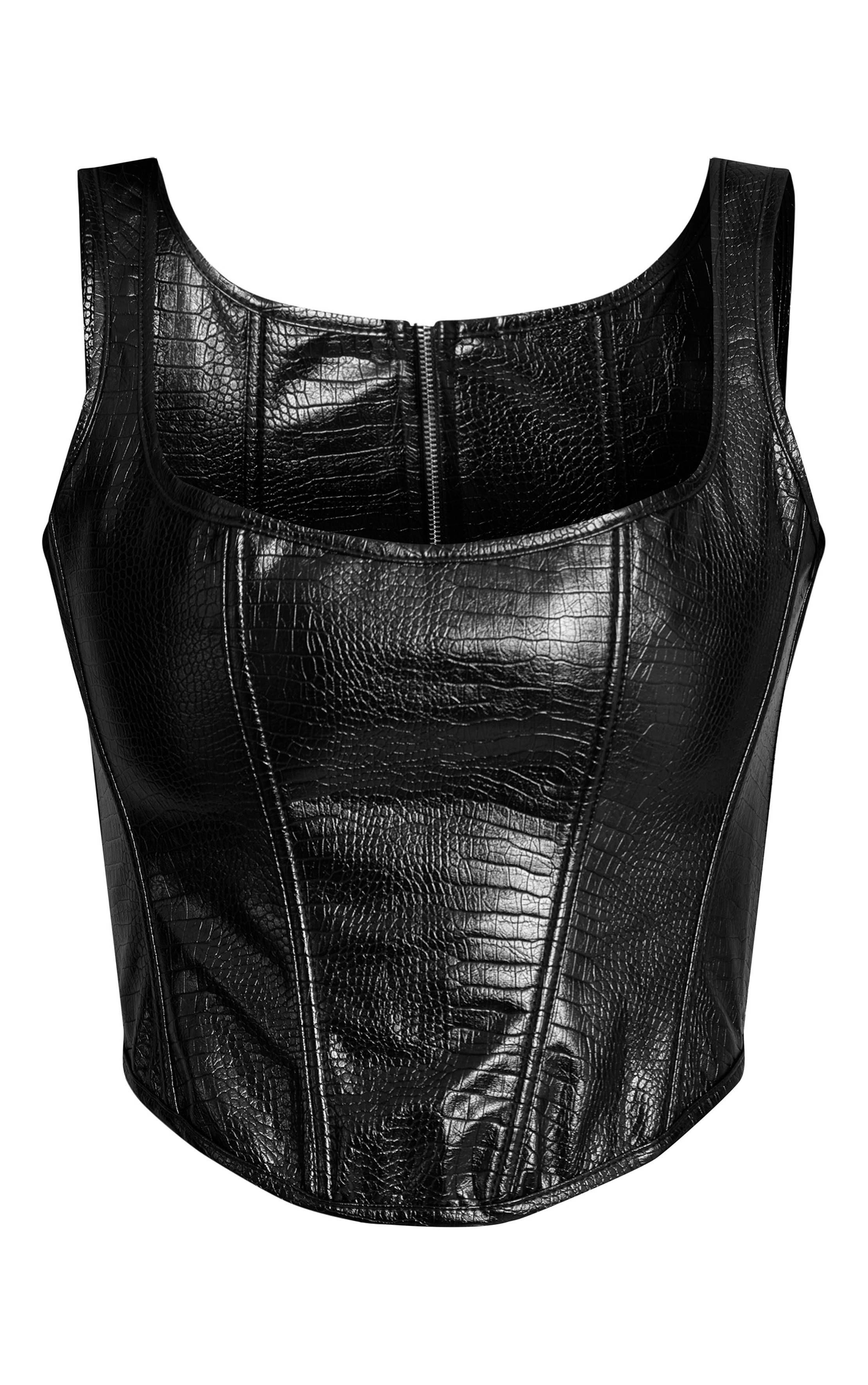 Noir Corset Collé À Encolure Dégagée En Synthétiquecuir