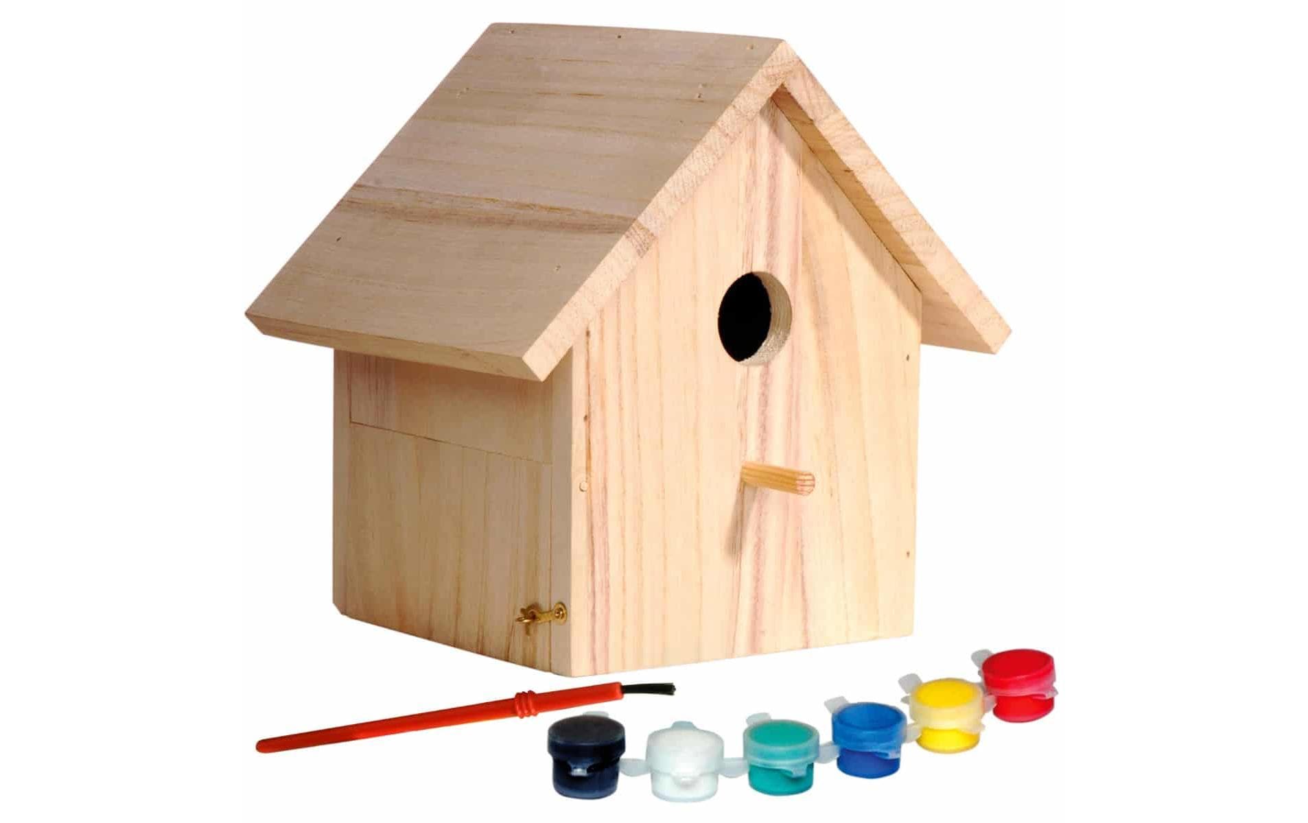Nistkasten Bastelset, 17.5 x 15.5 x 20.5 cm, HolzBausatz für Kinder mit Pinsel und 6 bunten Farben
