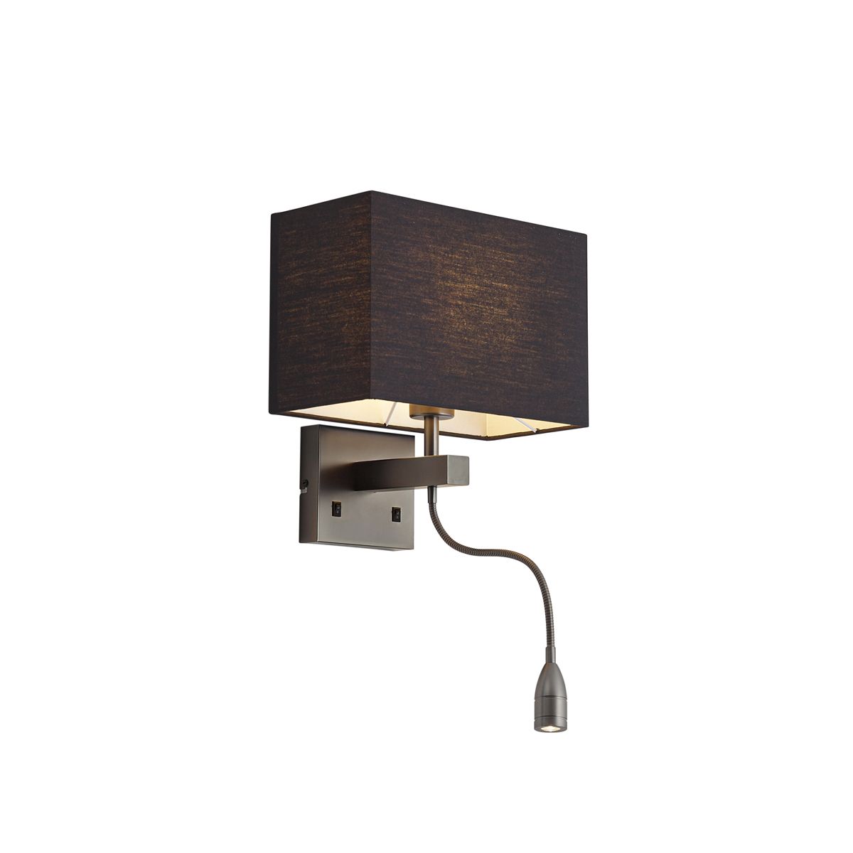Moderne wandlamp gunmetal met zwarte kap en leesarm incl. LED - Bergamo