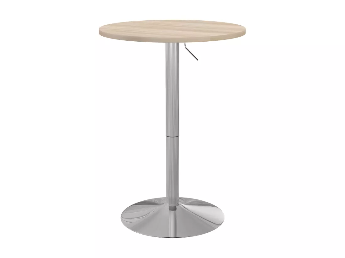 Table de bar ronde Ø 60 cm table bistro chic hauteur réglable 69-91 cm acier chromé aspect bois clair
