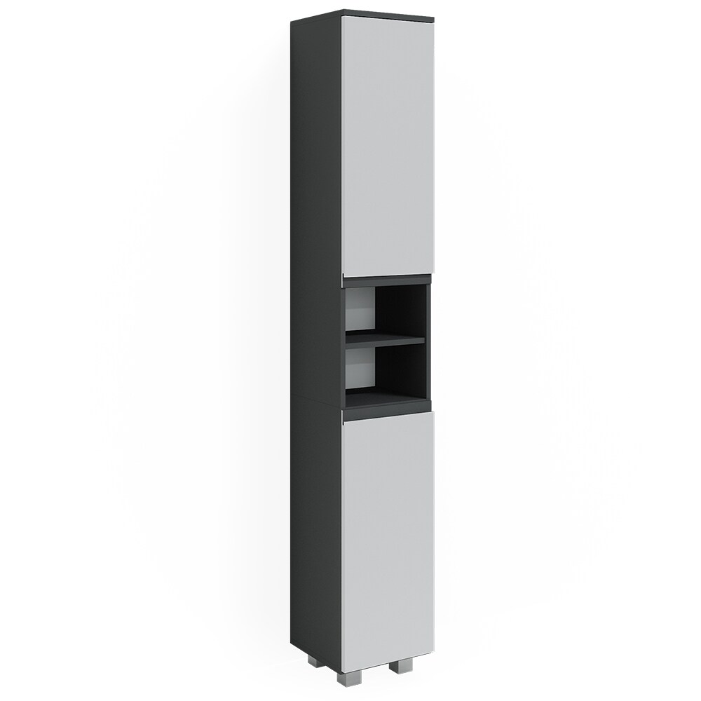 Vicco Hochschrank Badschrank Badezimmermöbel J-shape Anthrazit Weiß modern 30x190cm Badezimmer Schrank Badmöbel Schranktür Schrankfach Aufbewahrung Ablage