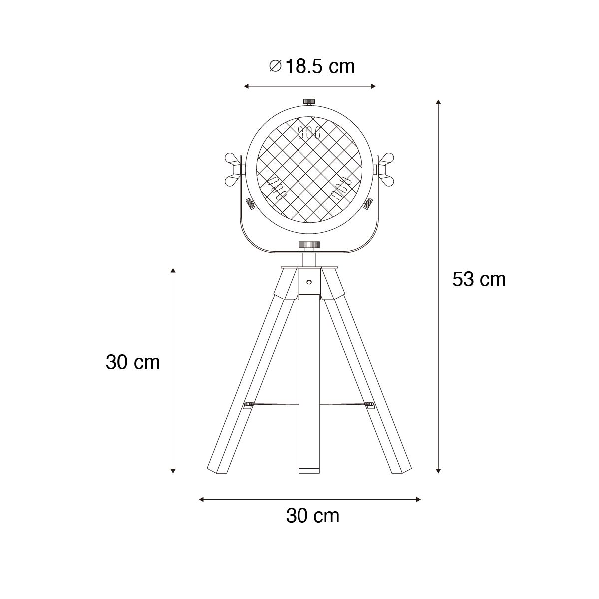 Industriële tafellamp tripod staal met hout kantelbaar - Emado