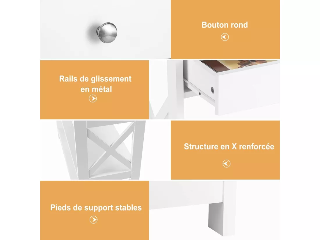 Table de Console à 3 Niveaux, Console Meuble avec Tiroir et 2 Étagères de Rangement de Motif en X, Console Entrée pour Couloir, Salon, Entrée, 100x30x80CM (Blanc)