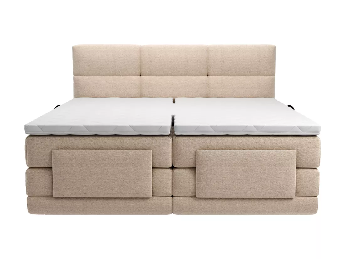 Ensemble complet boxspring tête de lit capitonnée + sommiers relaxation électrique + matelas + surmatelas - 2 x 80 x 200 cm - Tissu - Beige - LODI de PALACIO