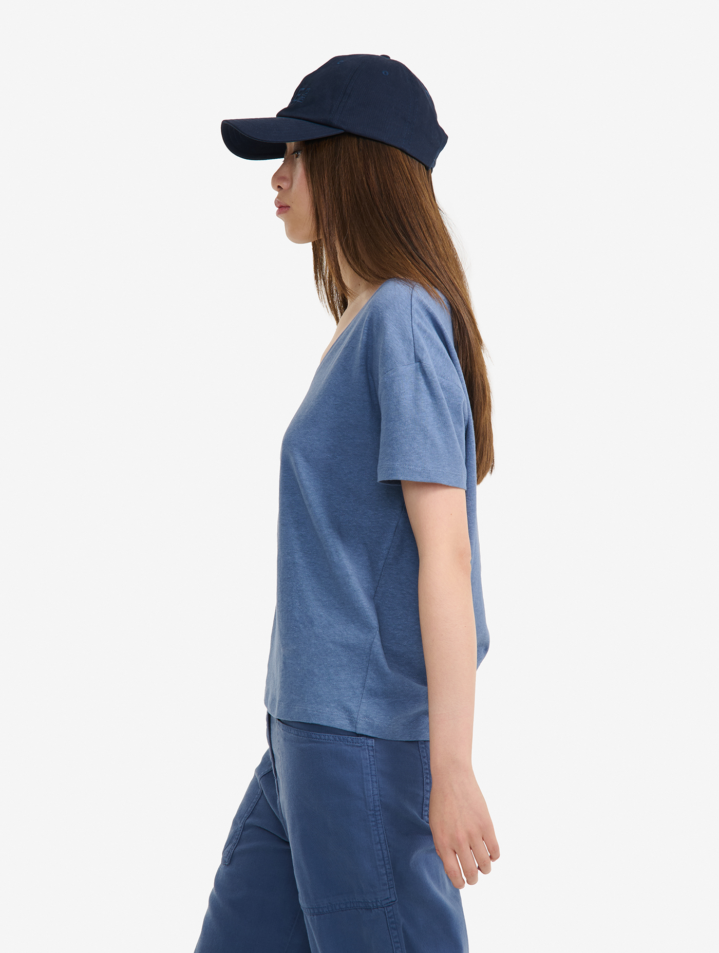 T-shirt col V en coton et lin MARAIS