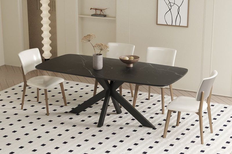 Eettafel - Zwart - Stenen - 180 cm x 90 cm x 76 cm