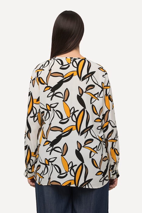 Bluse, bedruckt, Biesen, A-Linie, Rundhals, Langarm