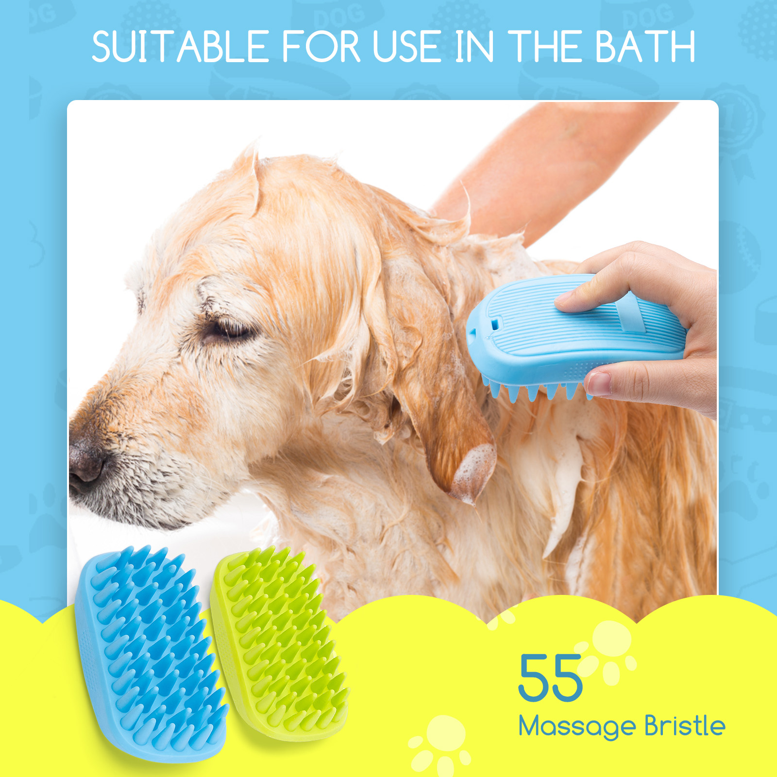 Escova para cães, conjunto de 2 escovas de massagem para gatos, escova de banho para cães, escova de borracha para raças de pelo curto, médio e longo.