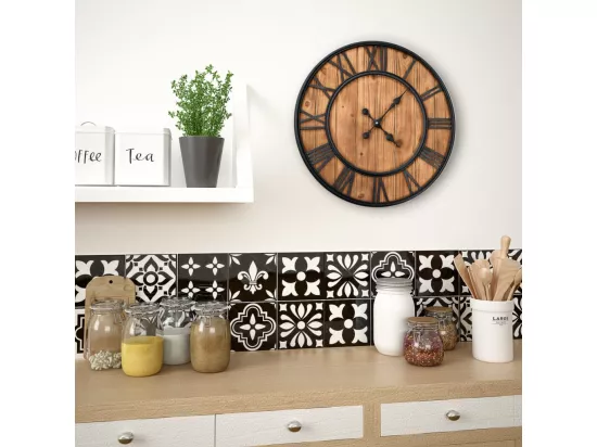 Horloge murale vintage à quartz Bois et métal 60 cm XXL