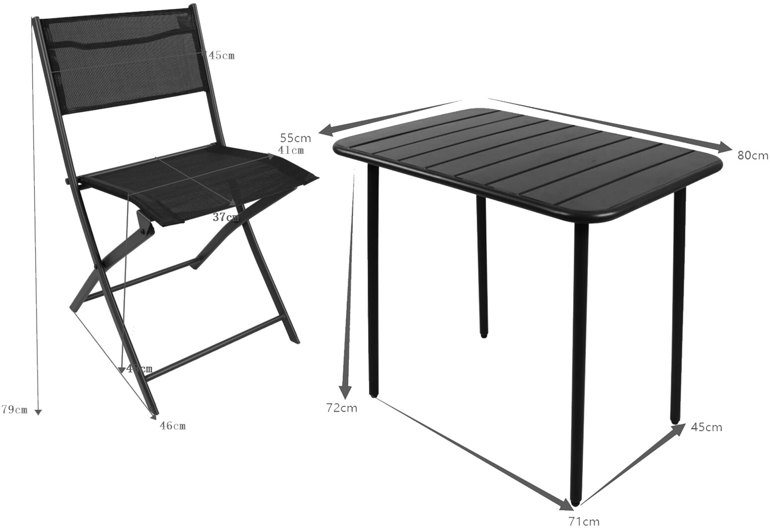 VCM 5-tlg. Set Bistroset Esstisch Gartenset Balkonset Stuh klappbar Tisch Garten Camping Sumila 80x55