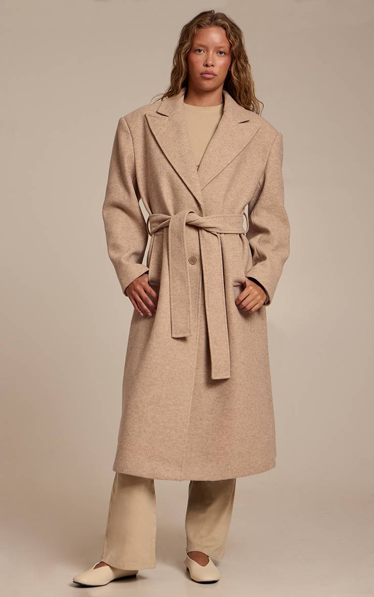 Avoine Manteau Long En Laine Aspect Avoine À Simple Boutonnage Avec Ceinture À Nouer