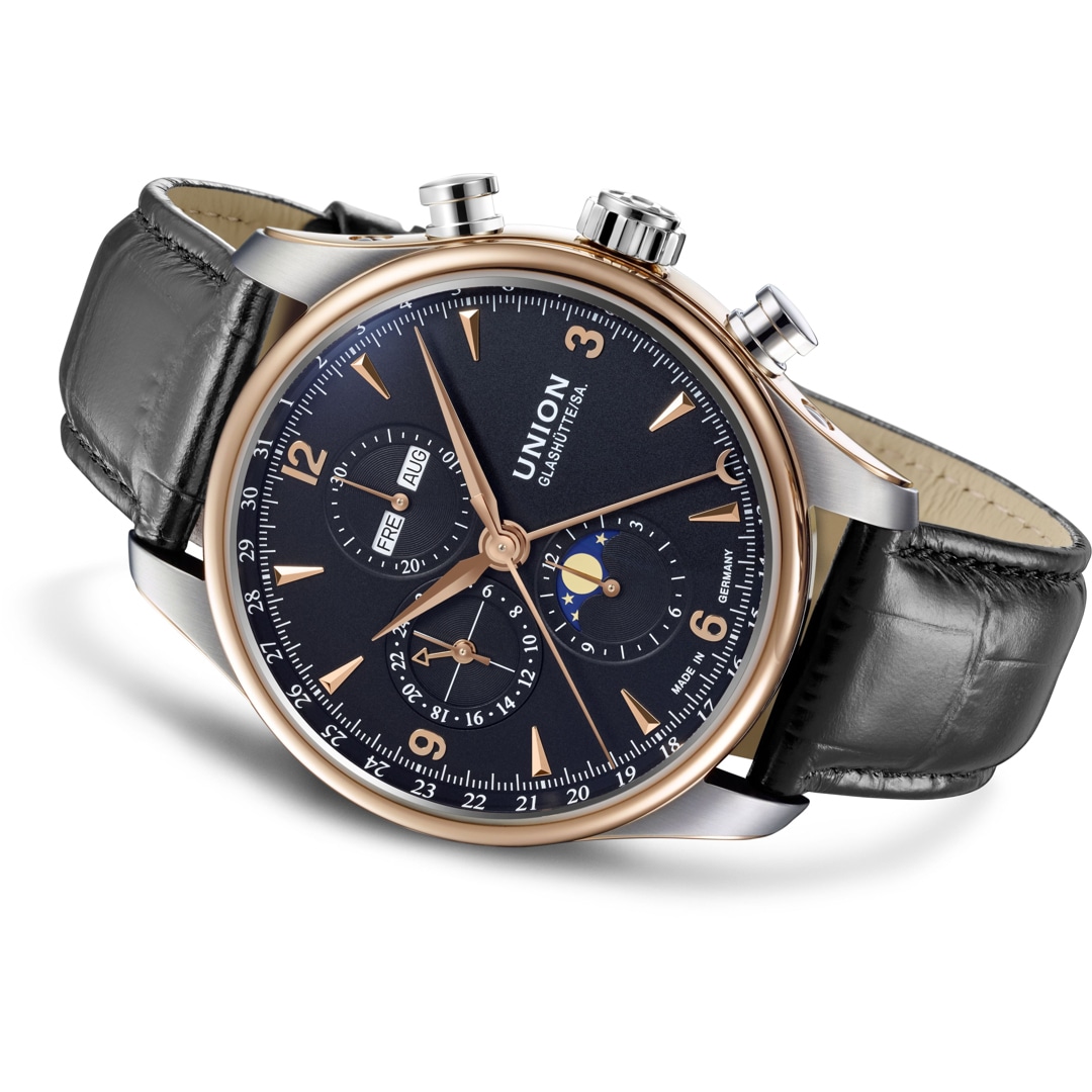 Union Glashütte Belisar Chronograph Mondphase Bicolor Schwarz - Englische Version