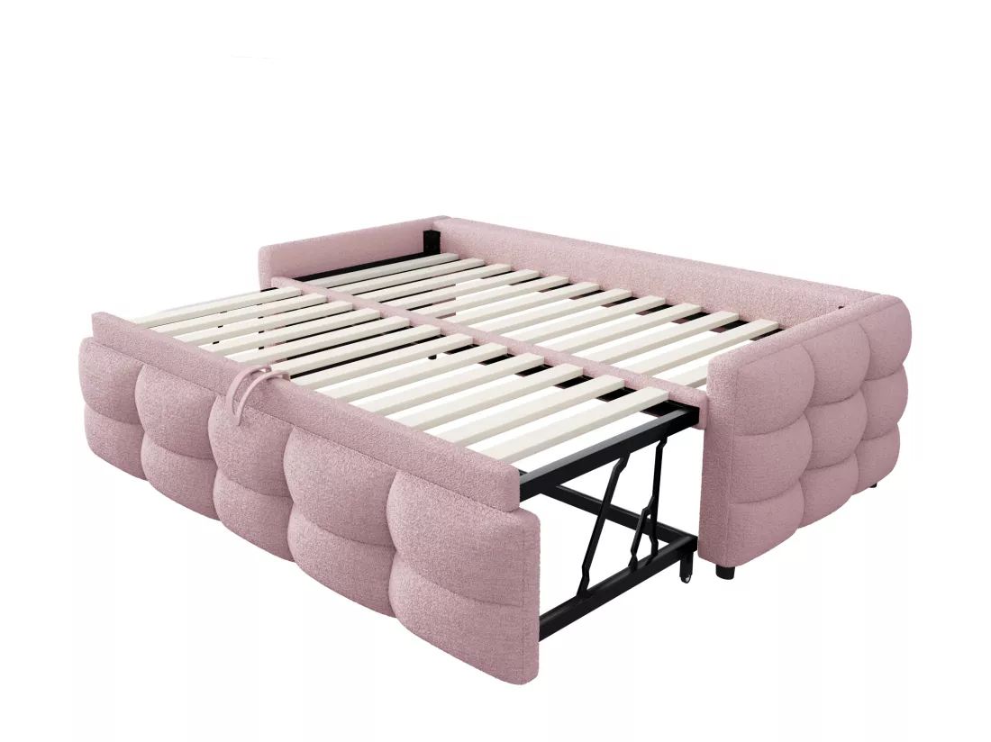 Lit gigogne 90/180x190 cm en velours - avec sommier à lattes - Rose