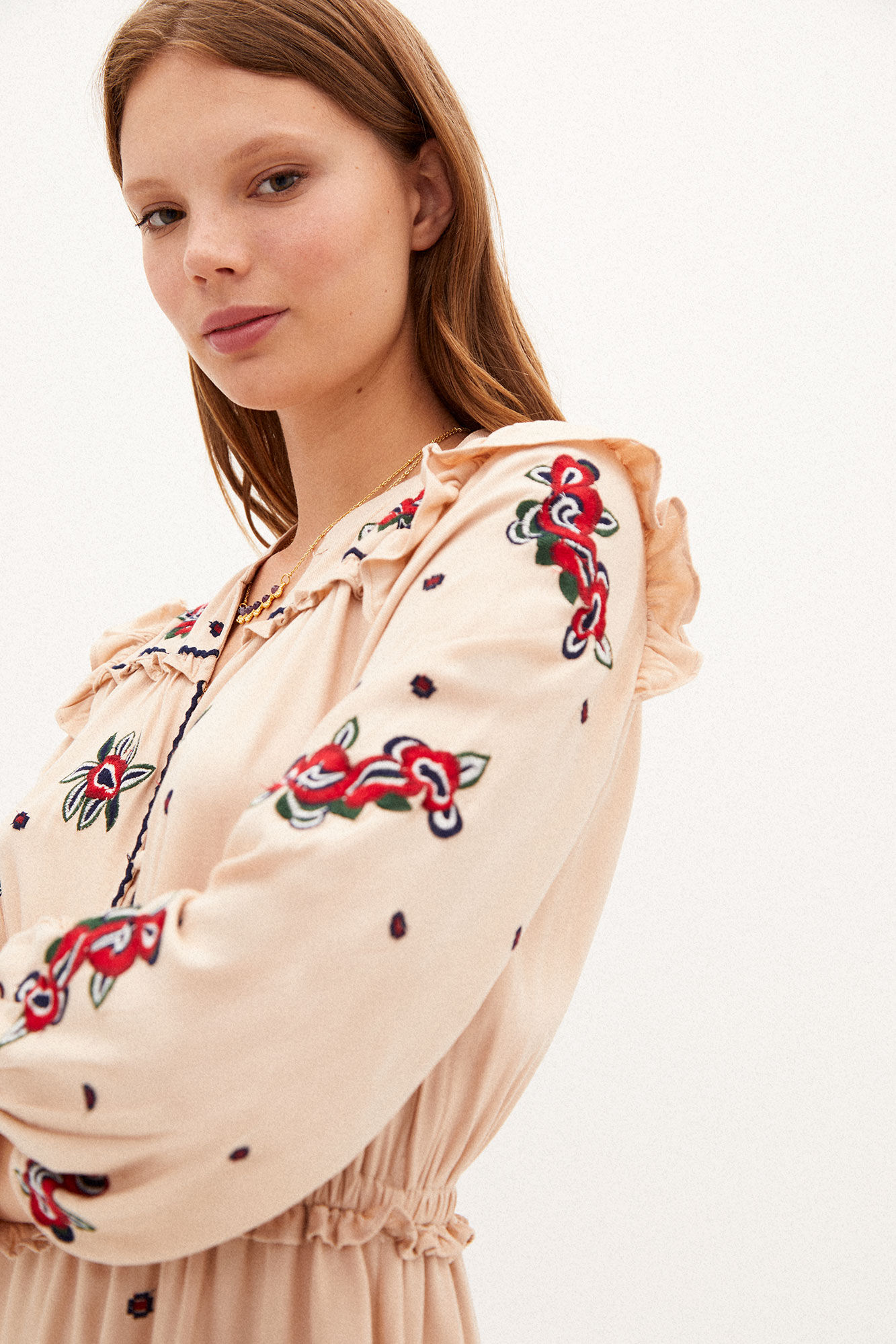 Vestido midi bordado Frida - Branco
