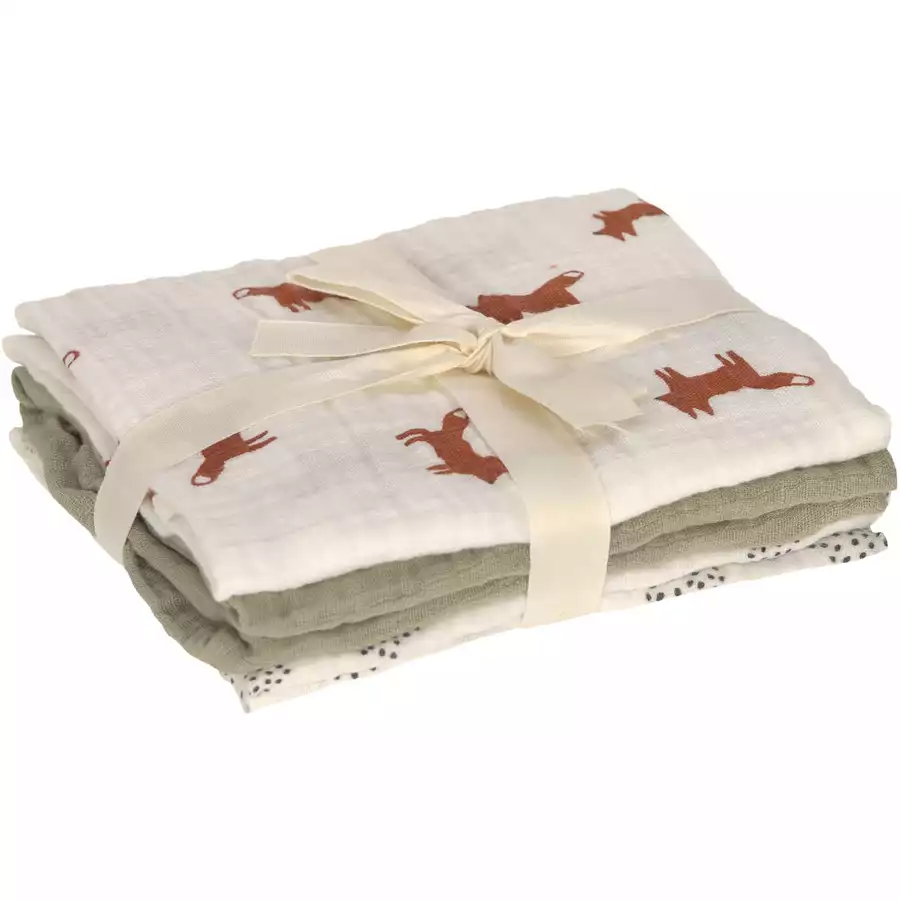 LÄSSIG Mulltücher M 3er Pack Little Forest Fox 60 x 60 cm