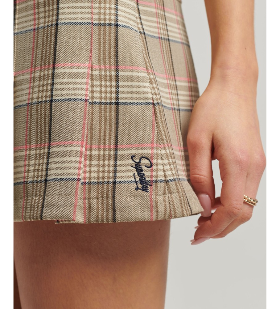 Saia midi plissada xadrez bege da Superdry