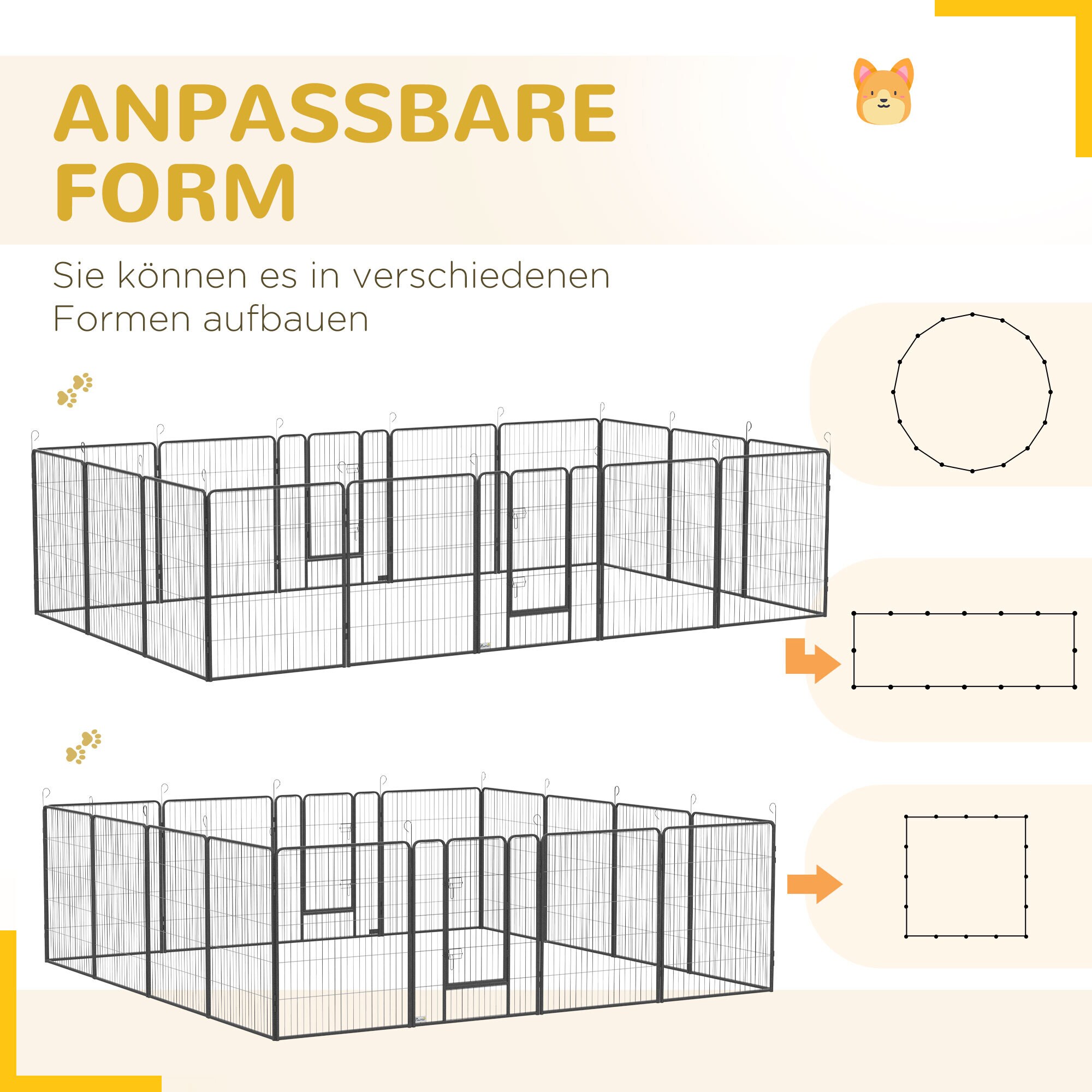 PawHut Freigehege mit zwei Türen grau 320L x 320B x 100H cm