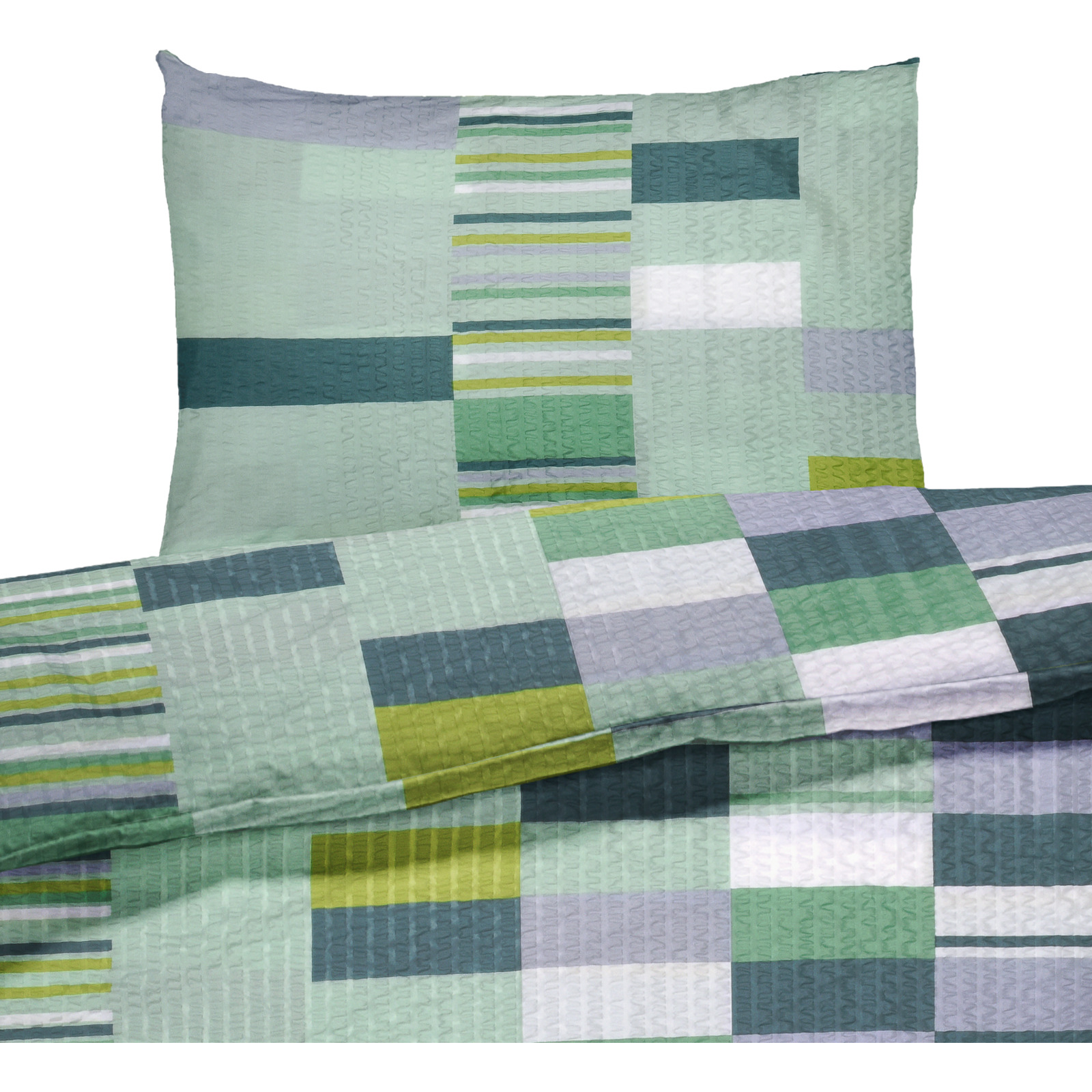 Bettwäsche Microfaser Seersucker bedruckt grün 200x210 2x65x65 Bettanzug Fra