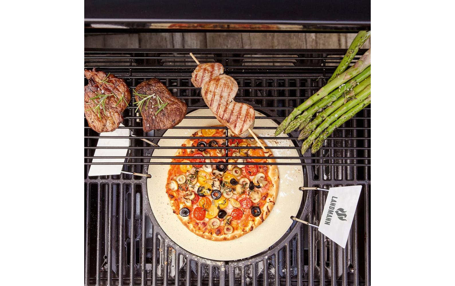 Pizzastein-Set 3-tlg. RundVielseitiger Pizzastein aus Cordierit für Gasgrills, Holzkohlegrills & Backöfen