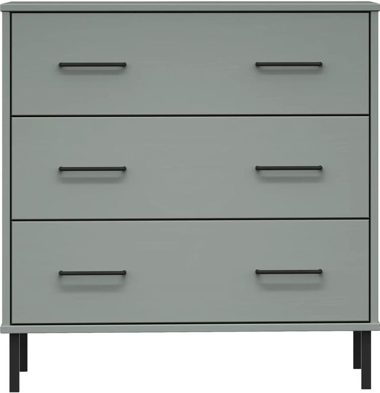 vidaXL - OSLO - Dressoir - Grijs - Massief Hout - 3 Lades