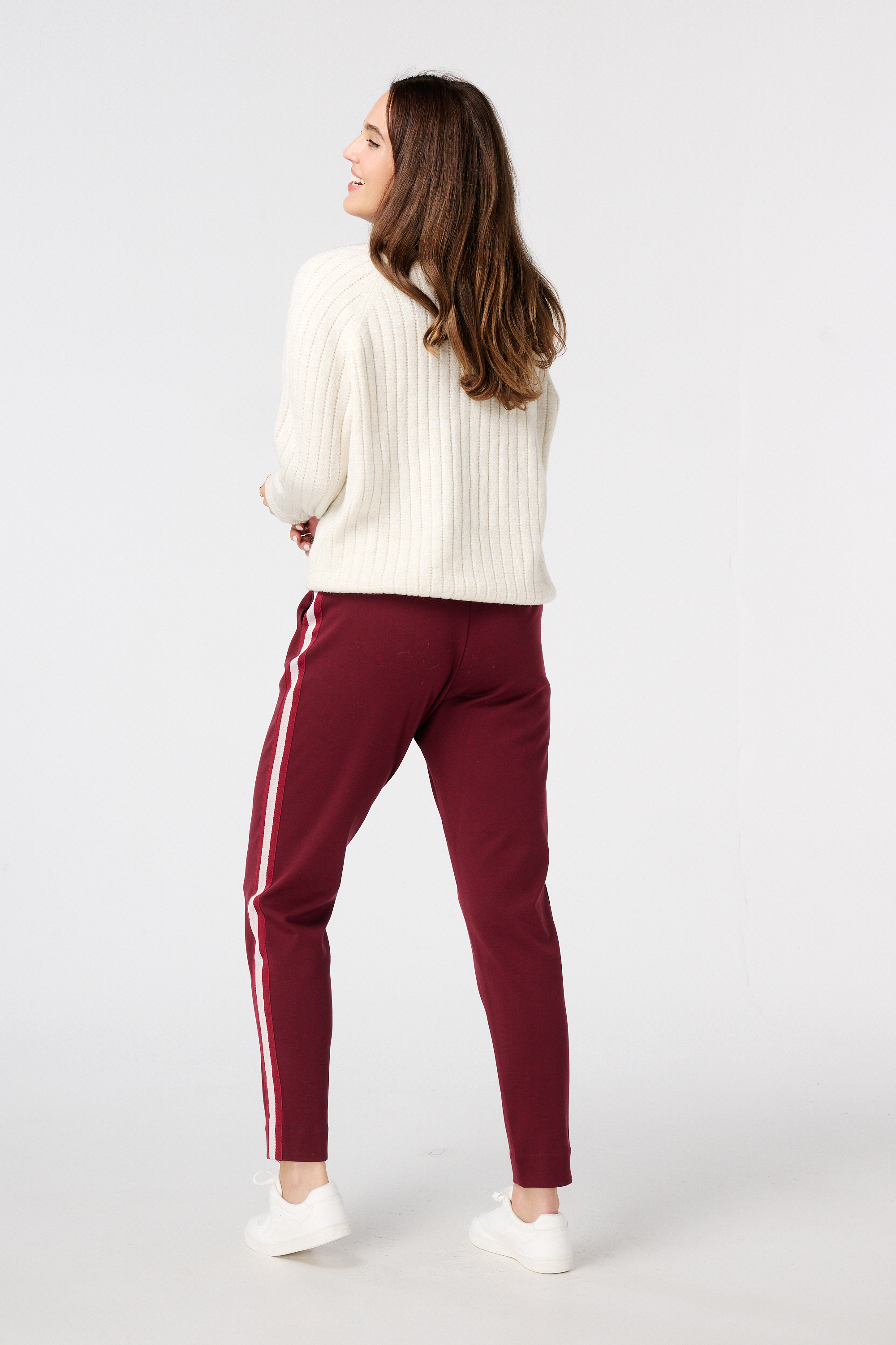 Tapered pantalon met bies aan de zijkant Donker rood