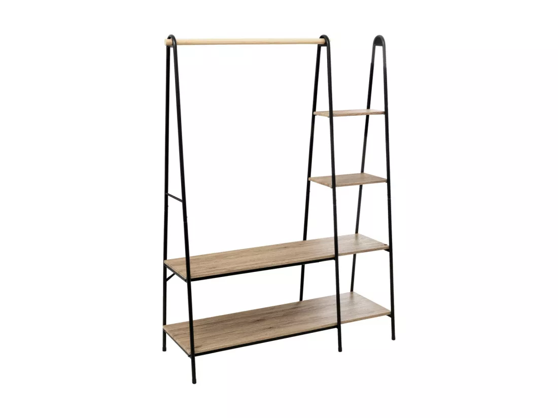 Penderie Portant à vêtements avec étagères en bois et métal H 165 cm
