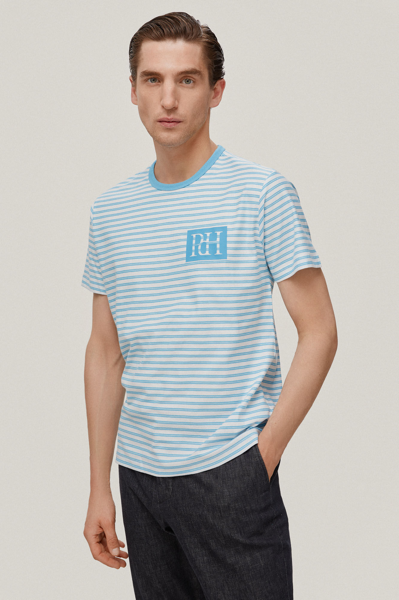 Camiseta com logo listrado - Azul
