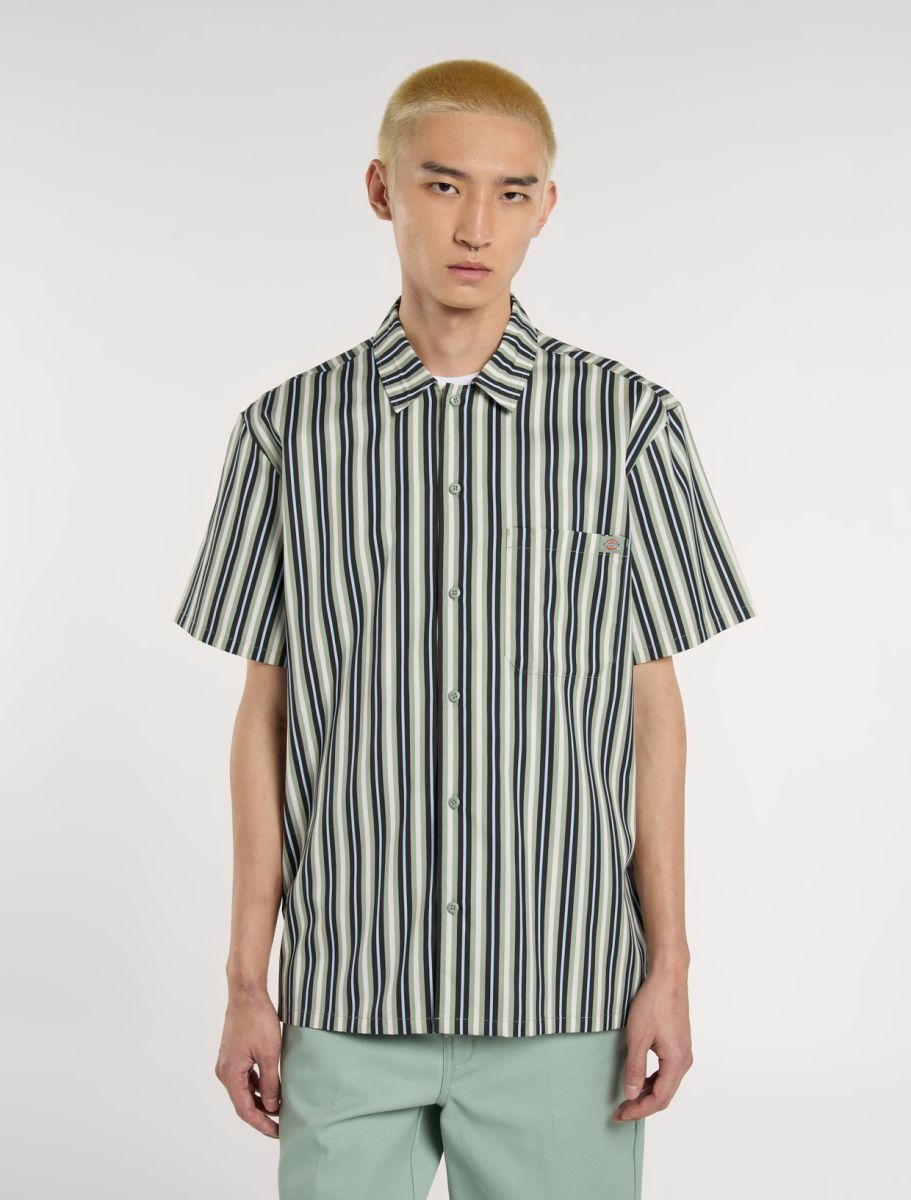 Dickies Multi Stripe Work Shirt SS Iceberg Green