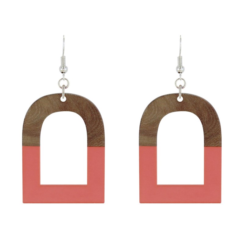 Boucles d'Oreilles Argent Etrier Bois et Résine