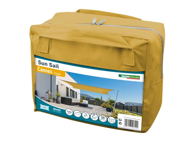 Windhager Sonnensegel Cannes, 2 x 3 m, Eckig, Gelb Schattentuch für Terrasse oder Balkon