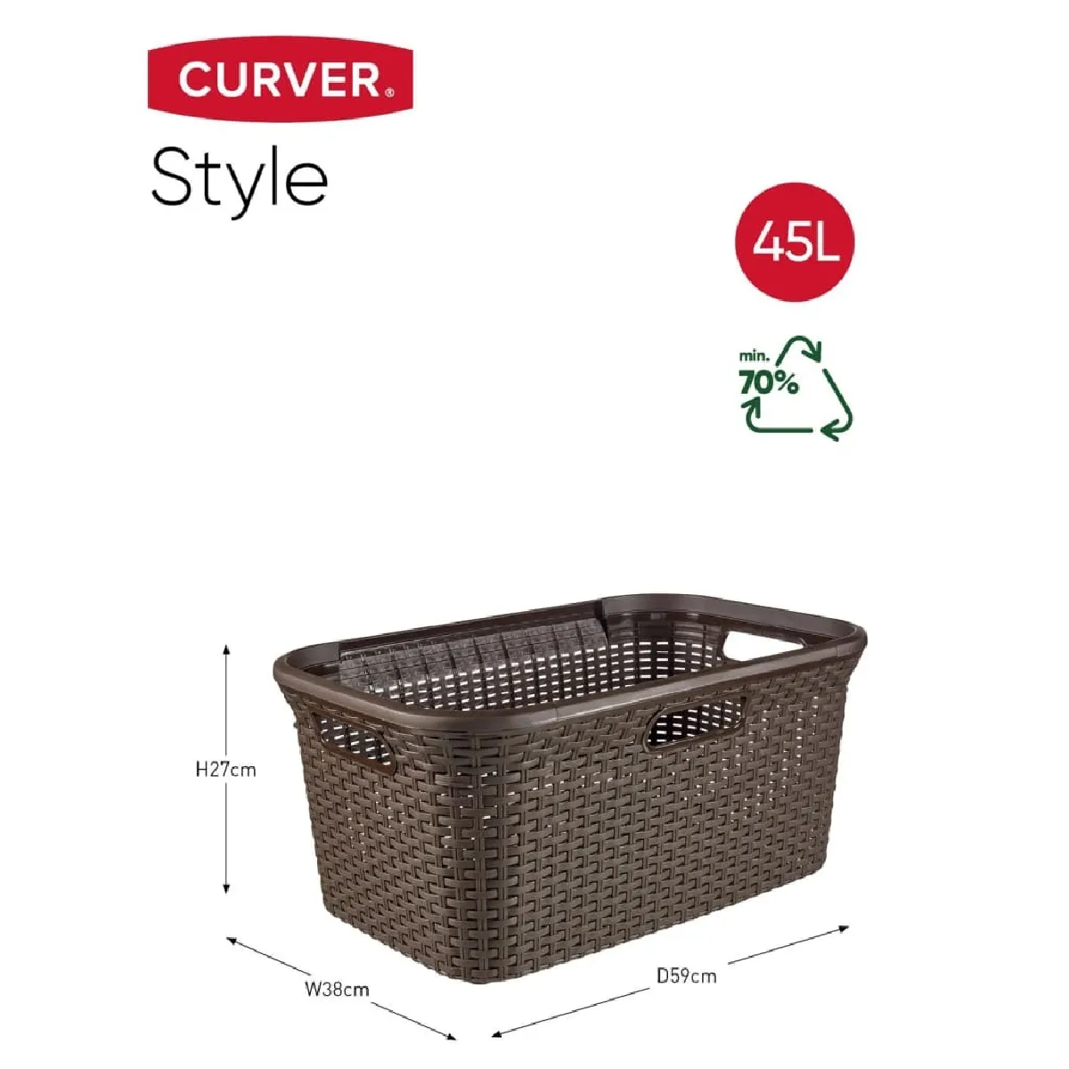 Curver Panier à linge Style - 45L - Marron foncé