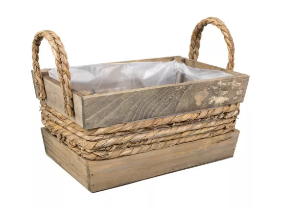 Panier en bois et corde avec poignées marron 29x19x14h