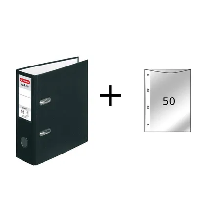 Herlitz Ordner + 50 Prospekthüllen DIN A5, 80 mm breit, schwarz