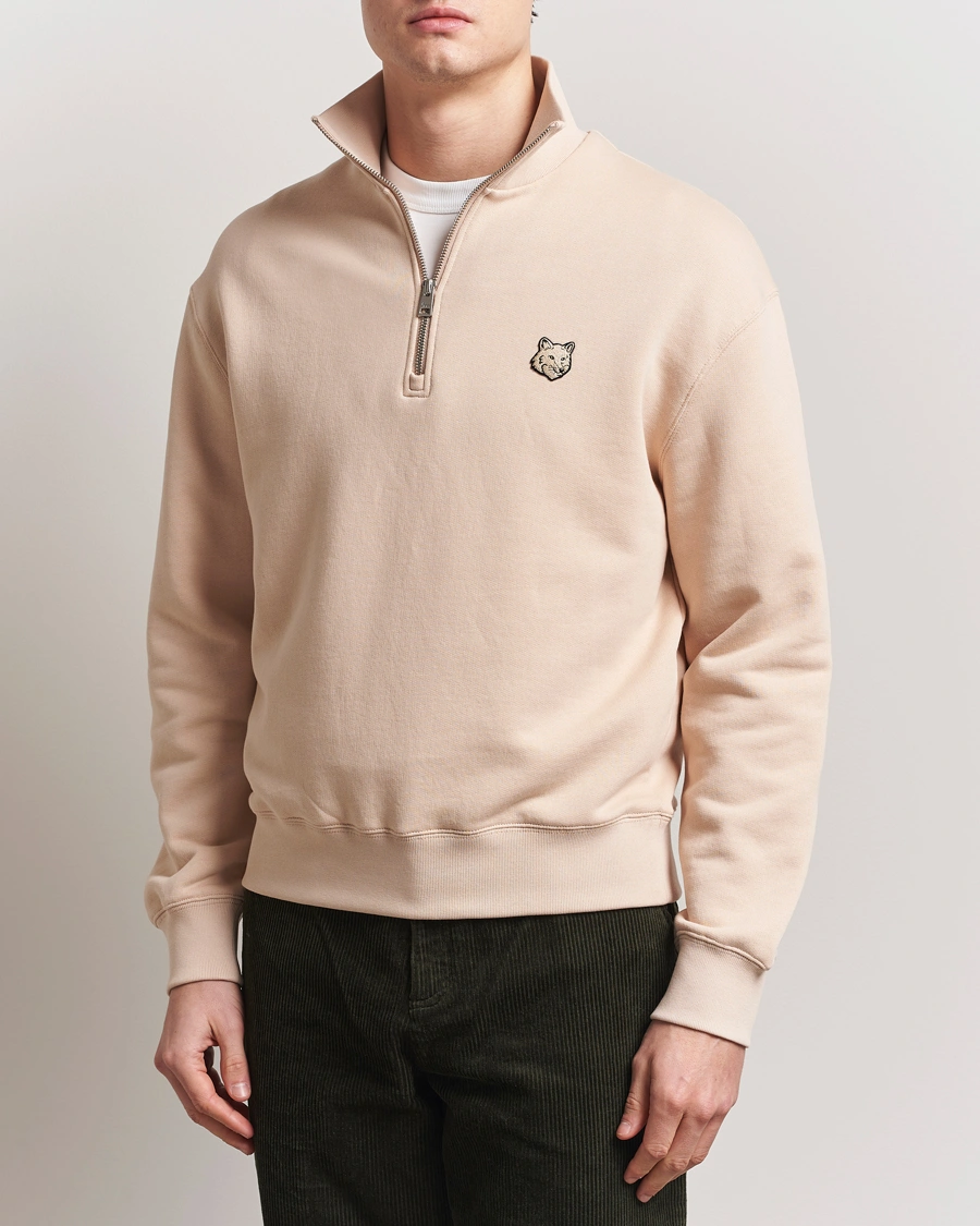 Maison Kitsuné Tonal Fox Head Half Zip Sweatshirt Smoke Beige
