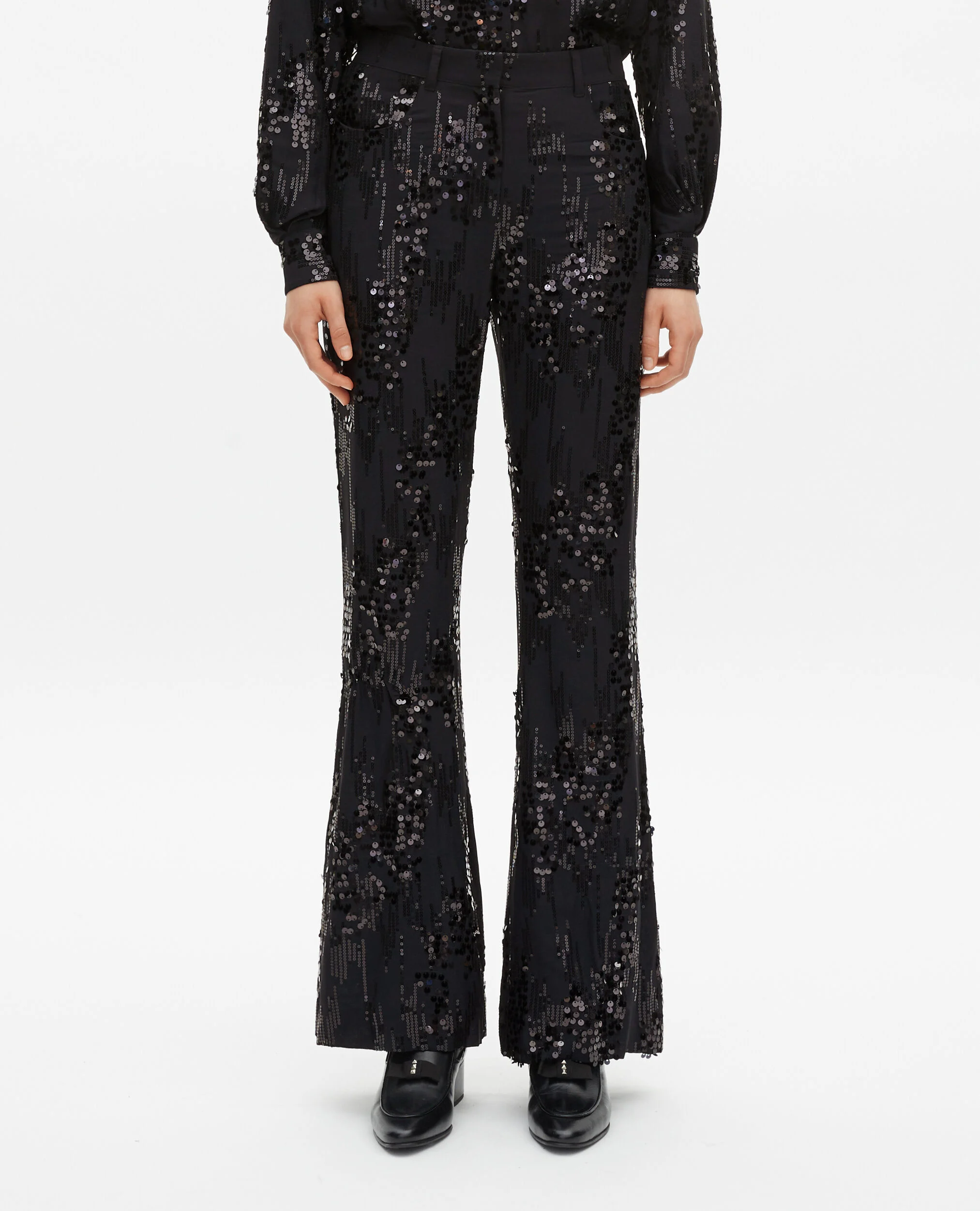 Pantalon flare à sequins noir