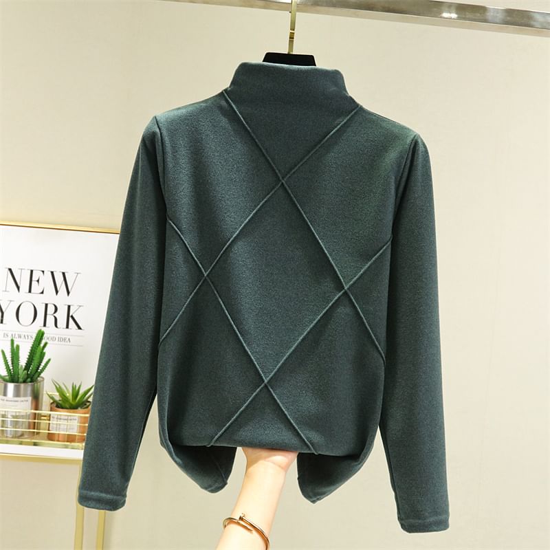 JVL - Geruit T-shirt met lange mouwen en mockneck