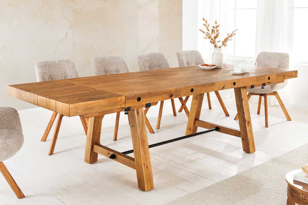 Massiver Esstisch FINCA 165-240cm vintage braun verlängerbar recyceltes Pinienholz