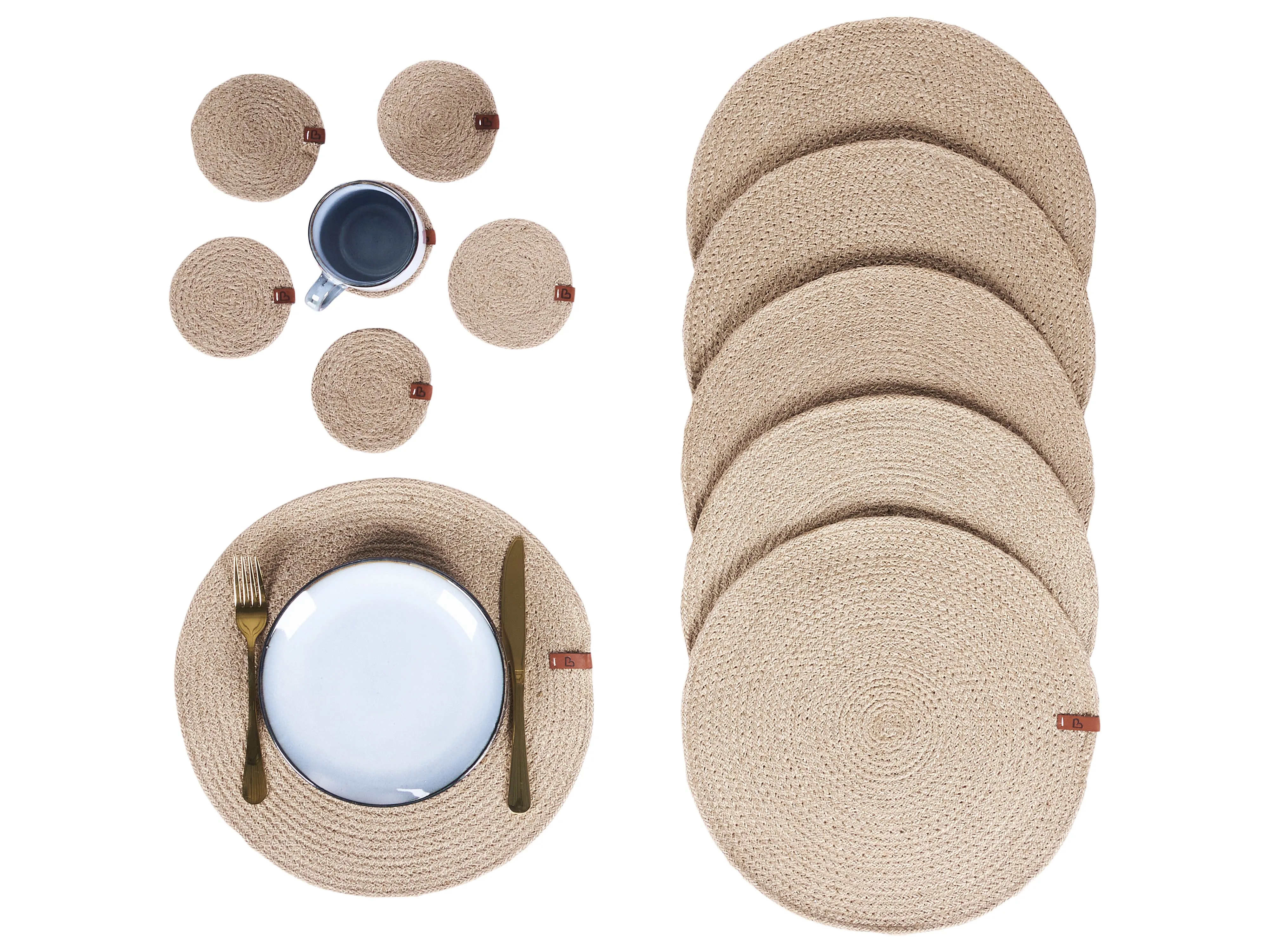 Placemats en onderzetters set BUSHMINT Natuurlijk Jute