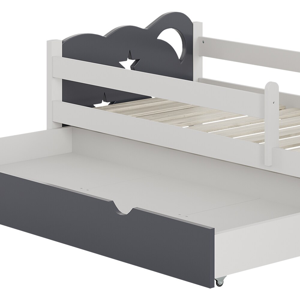 VitaliSpa Kinderbett Einzelbett Juniorbett Jessica Weiß Grau 160x80 cm modern Kinderzimmer Bett Bettschublade Rausfallschutz