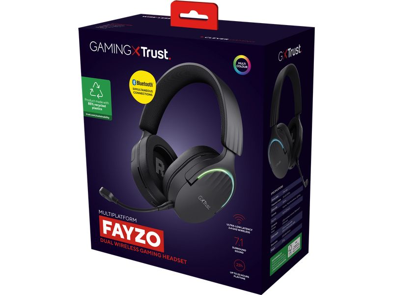 Trust Headset GXT 491 FAYZO Schwarz Leistungsstarkes ohrumschliessendes kabelloses Gaming-Headset für ein kabelloses immersives Gaming-Erlebnis