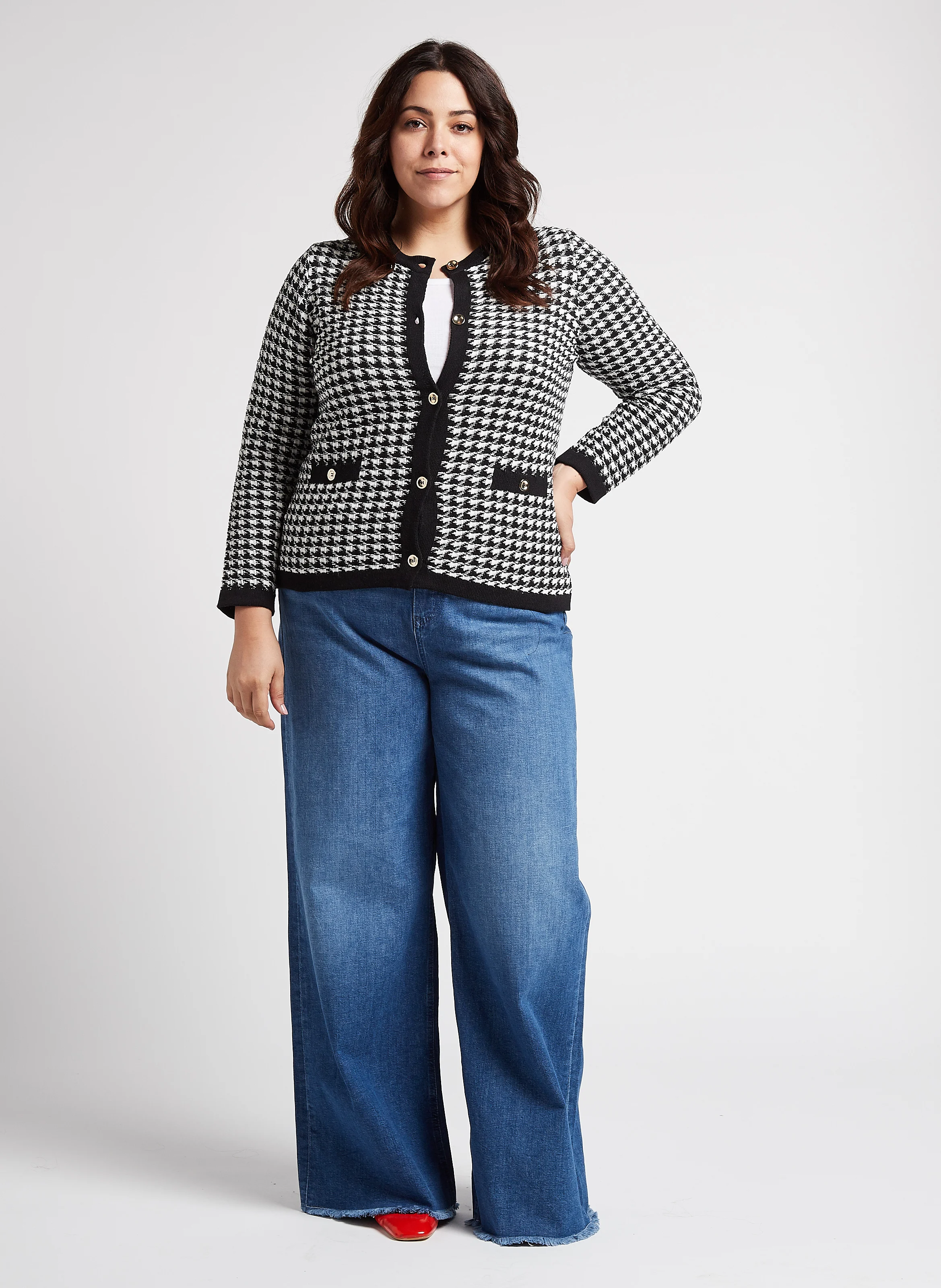 MUSA - Gilet col rond jacquard en coton mélangé| Noir
