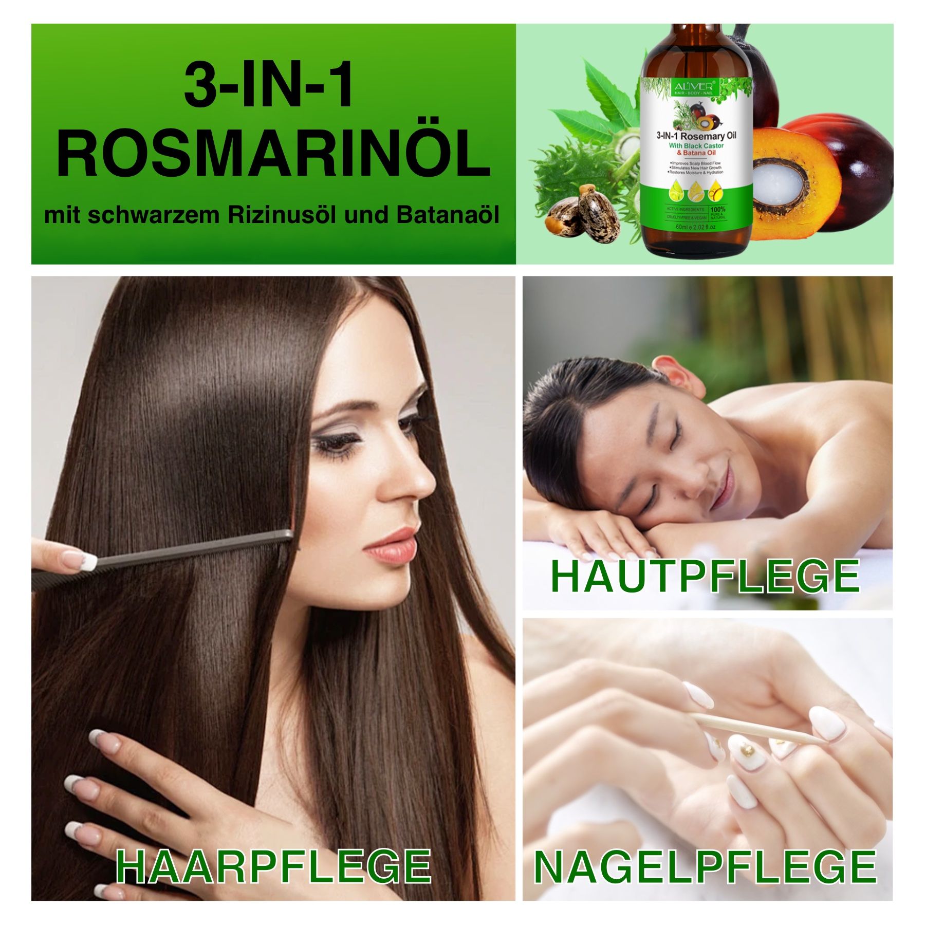 ALIVER 3in1 Rosmarinöl Rizinus Batana  Haaröl
