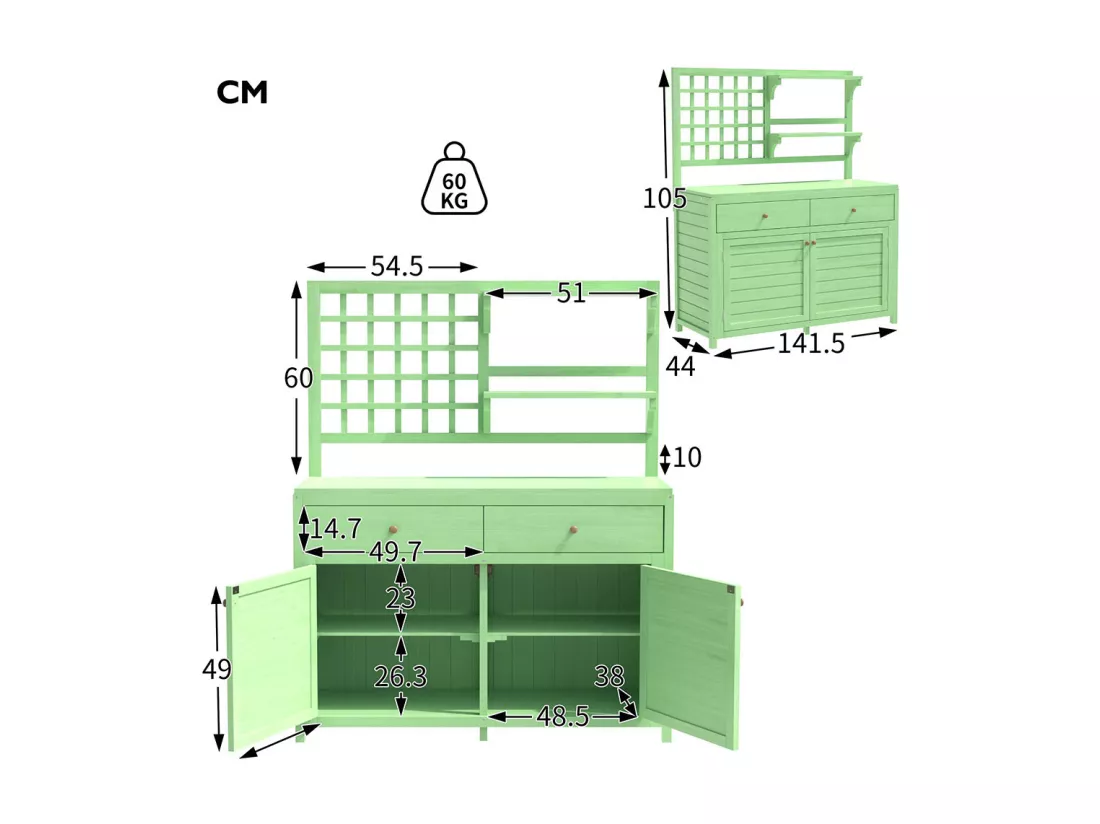 Armoire de jardin en bois avec étagères fixes pour rangement extérieur coffre d'exterieur couleur vert nature