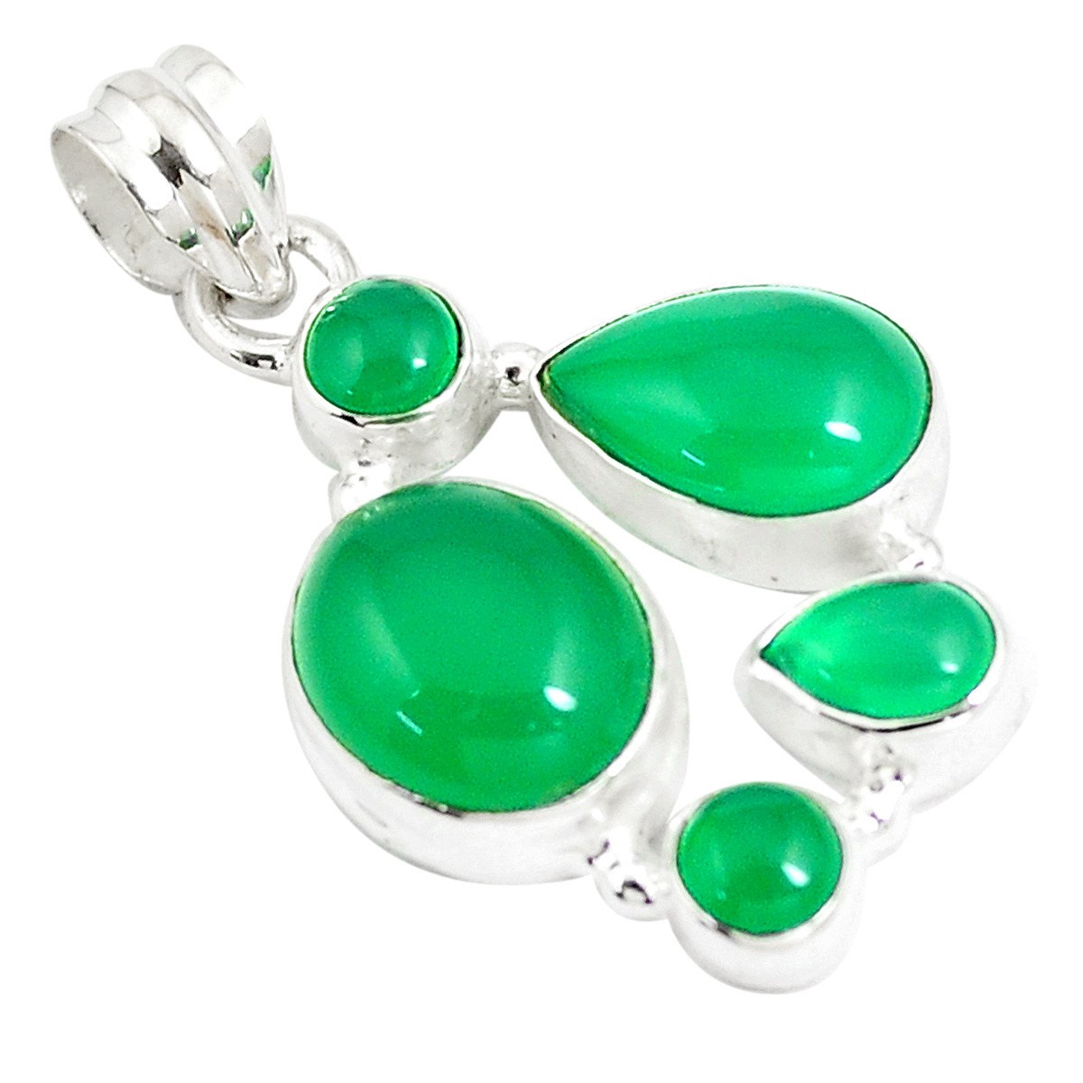 Pendentif fantaisie en calcédoine verte et argent + chaine 2,5cm gxi159